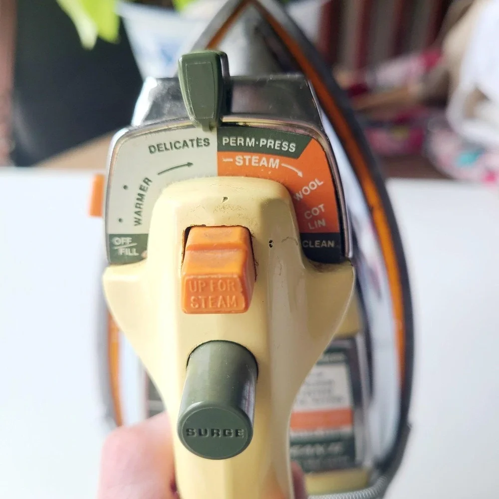 Vintage GE General Electric Self Clean II Iron Model Yellow/Avocado Green/Orange